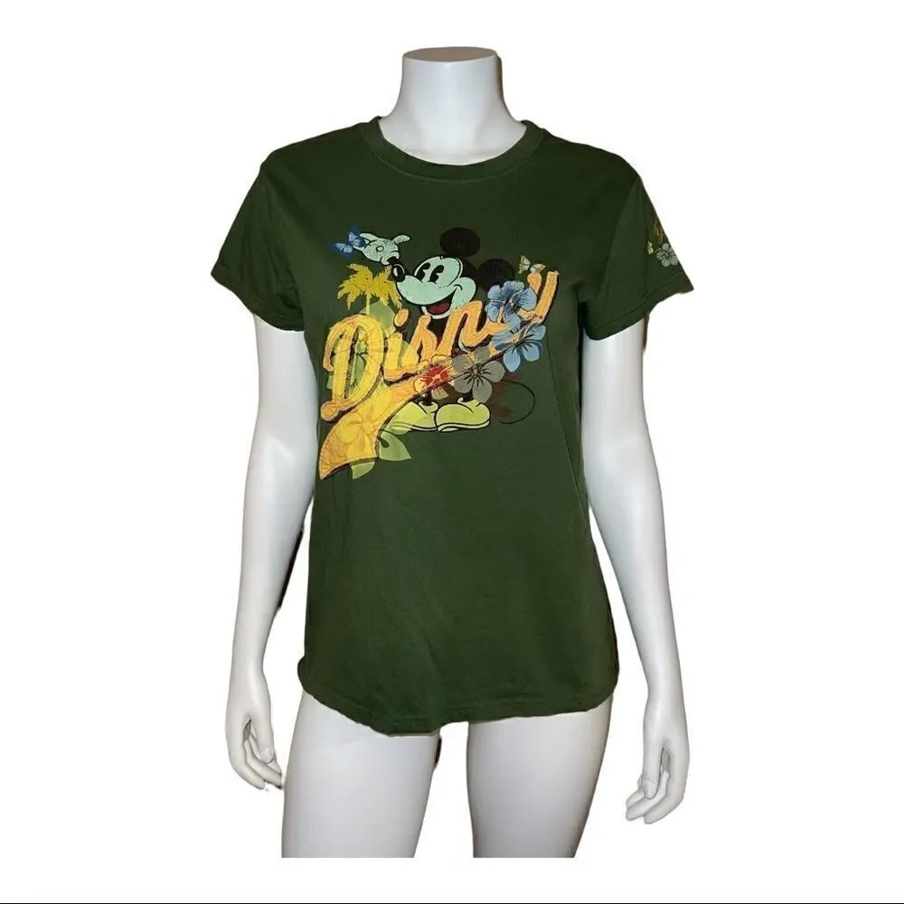 Disney NYC Green Hawaiian Luau Mickey Mouse T-Shirt Girls Extra Large EUC